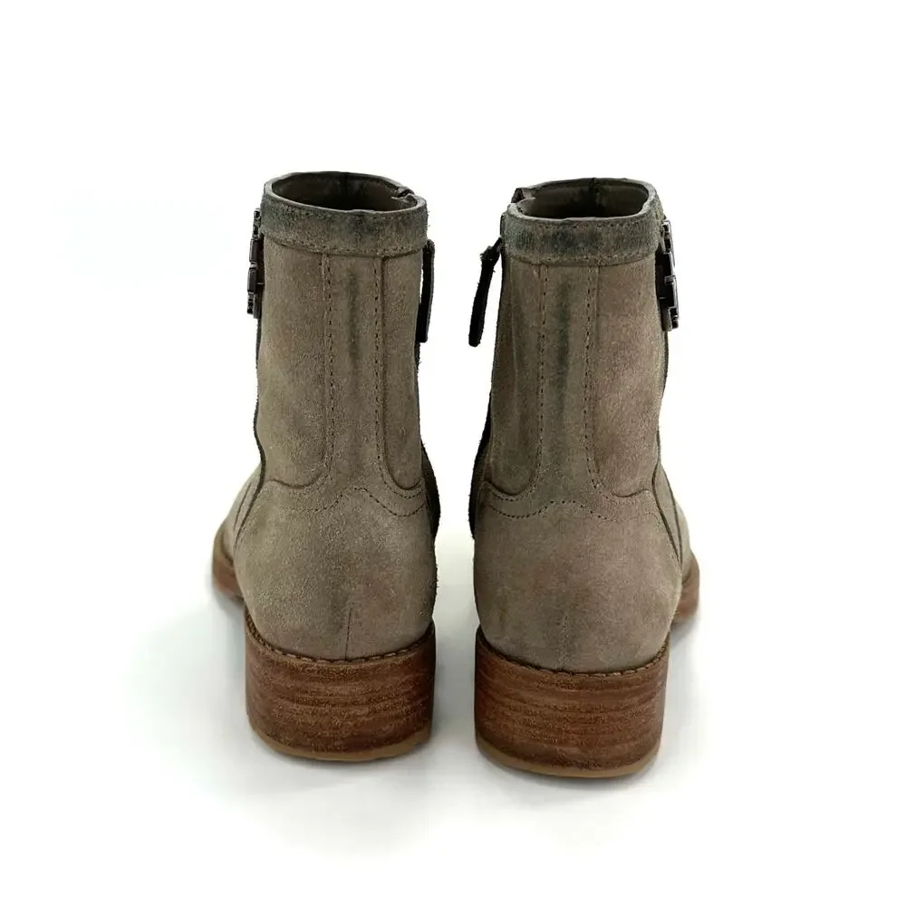 Tory Burch Eloise Women Tan Flat Bootie Sz 7M Suede Leather Low Heel Ankle Boot